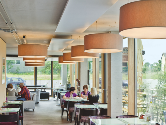 Golfpark, Fürth, Germany, Cafeteria, perforated surface, Reference, Sound absorption (perforated), Ceiling canvas