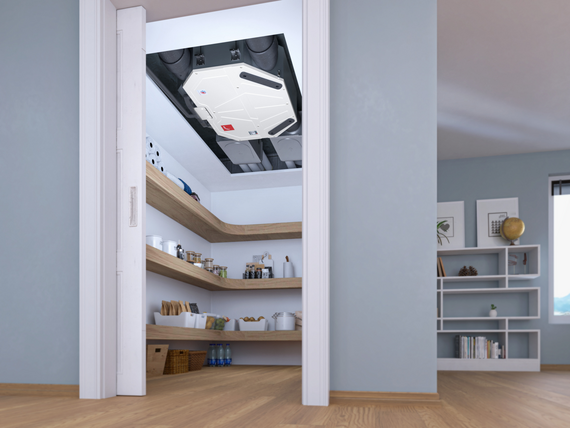 Rendering Zehnder ComfoAir Flex 250 Comfortable indoor ventilation Angled view